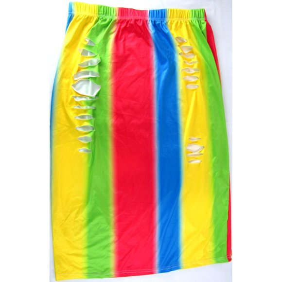 Touch Me Dresses & Skirts - SALE! Striped Rainbow Cut Outs Yellow Red Long Skirt